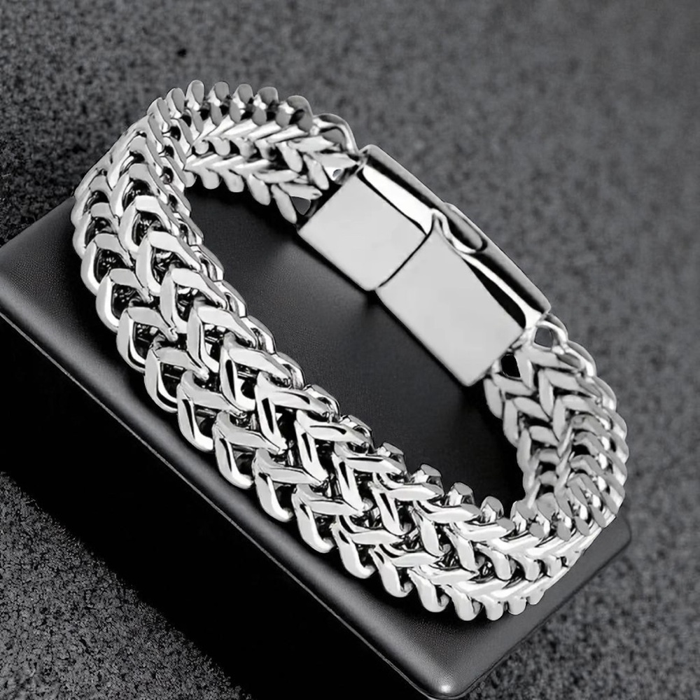 Men's (Unisex) Titanium Steel Chain Double Braided Square Bracelet